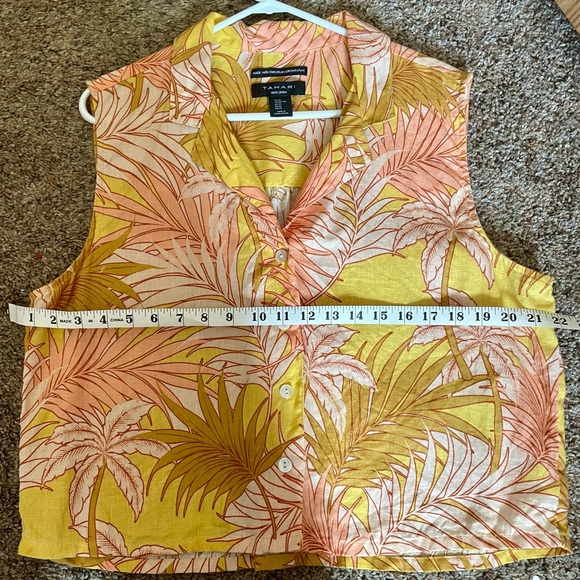 Tahari Women's Tropical Leaf Print Blouse - Yellow and Pink. Women’s XL - Picture 9 of 10